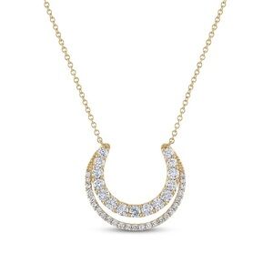 J001. Diamond Necklace 1/2 ct tw Round 10K Yellow Gold w/18” Adj. Cable Chain